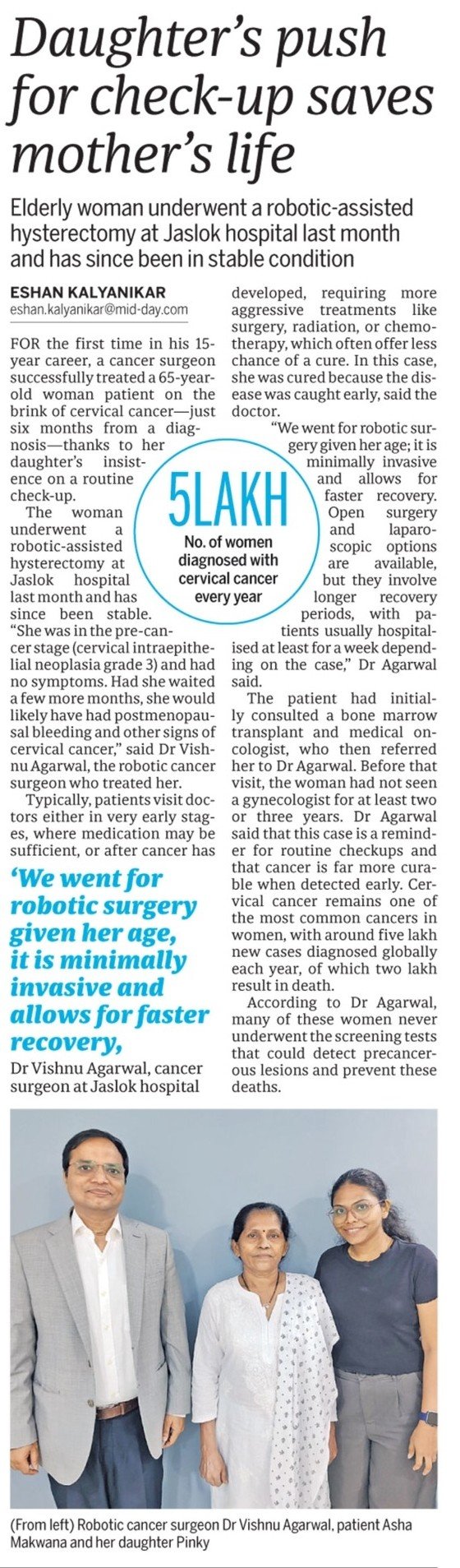 Daughter's push for check-up saves mother's life