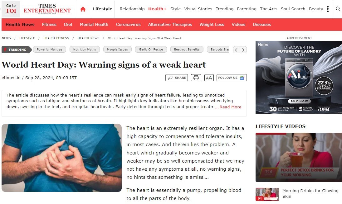 World Heart Day-Warning Signs of a Weak Heart