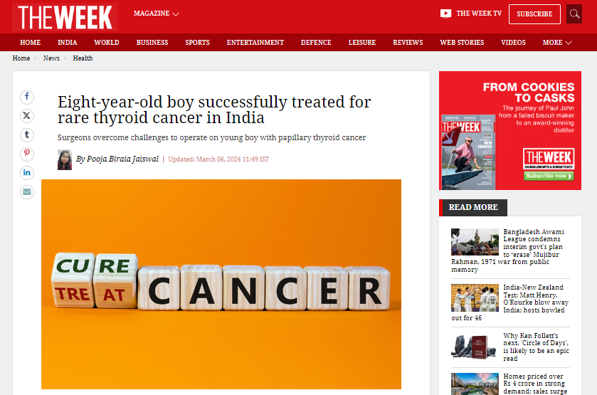 Eight-year-old boy successfully treated for rare thyroid cancer in India