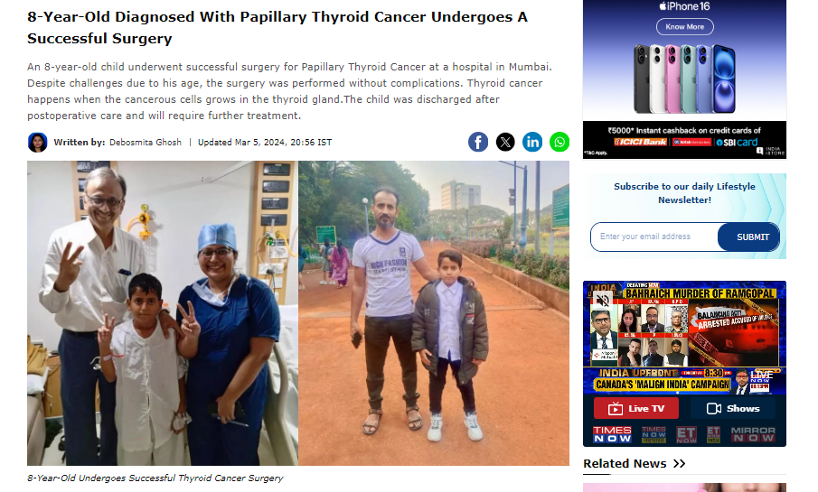 8-Year-Old Diagnosed With Papillary Thyroid Cancer Undergoes A Successful Surgery