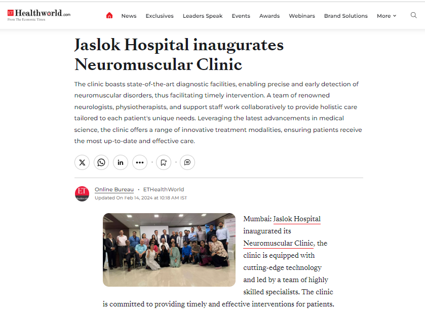 Jaslok Hospital inaugurates Neuromuscular Clinic