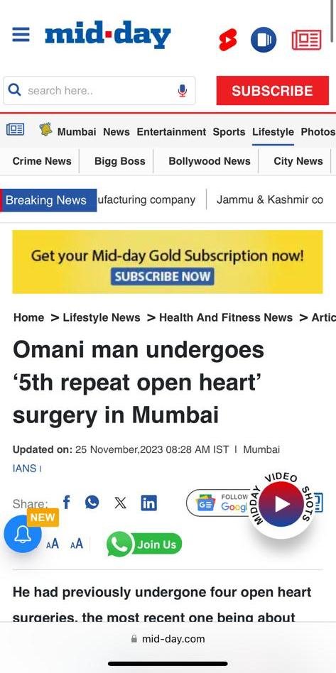 Omani man undergoes ‘5th repeat open heart’ surgery in Mumbai