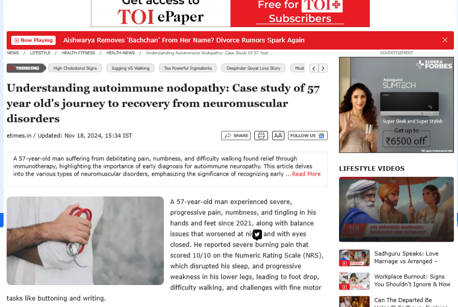 Understanding autoimmune nodopathy: Case study of 57 year old's journey to recovery from neuromuscular disorders