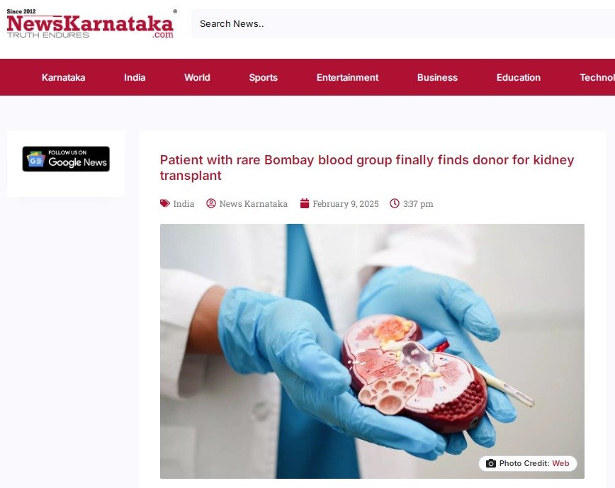 Patient with rare Bombay Blood Group finally finds donor for Kidney Transplant