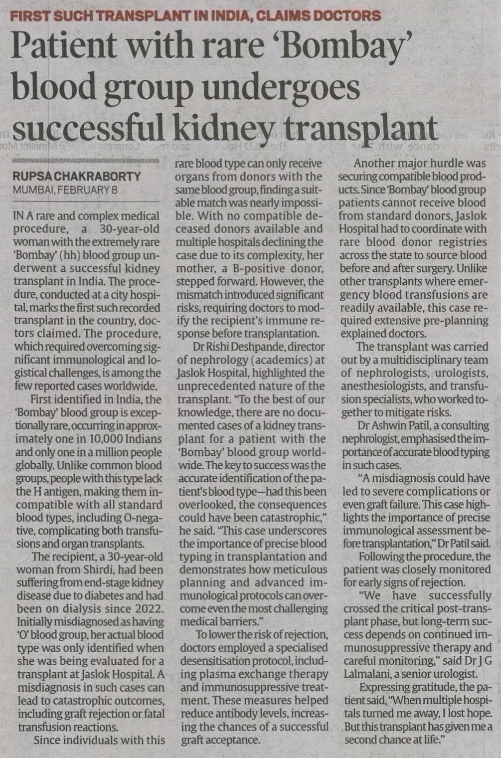 Patient with rare Bombay blood group undergoes successful kidney transplant | Indian Express