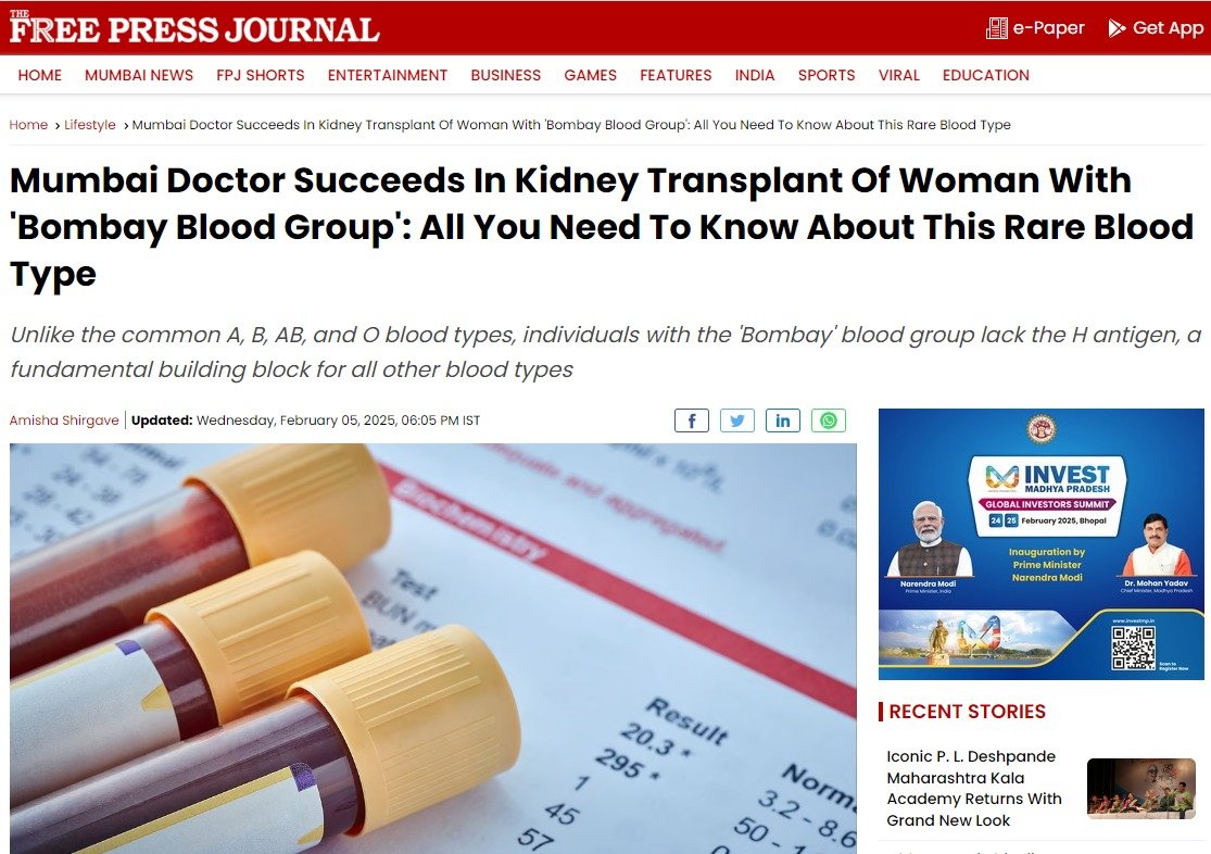 Mumbai Doctor Succeeds In Kidney Transplant Of Woman With 'Bombay Blood Group': All You Need To Know About This Rare Blood Type