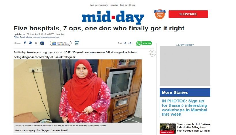 Suffering from recurring cysts since 2017, 39-yr-old endures many failed surgeries before being diagnosed correctly at Jaslok this year
